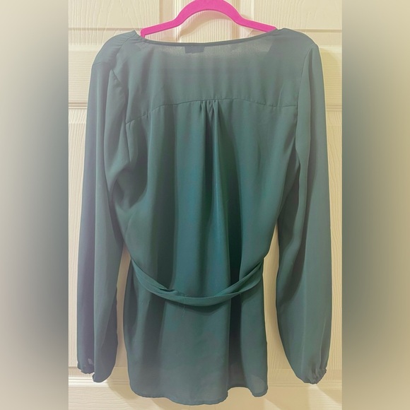 JustFab Teal V-Neck Button-Up Blouse - Picture 2 of 3